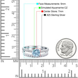 Two Piece Art Deco Wedding Engagement Bridal Ring Round Simulated Cubic Zirconia 925 Sterling Silver