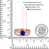 Two Piece Art Deco Wedding Engagement Bridal Ring Round Simulated Cubic Zirconia 925 Sterling Silver