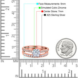 Two Piece Art Deco Wedding Engagement Bridal Ring Round Simulated Cubic Zirconia 925 Sterling Silver