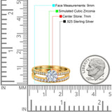 Two Piece Art Deco Wedding Engagement Bridal Ring Round Simulated Cubic Zirconia 925 Sterling Silver