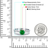 Two Piece Art Deco Wedding Engagement Bridal Ring Round Simulated Cubic Zirconia 925 Sterling Silver