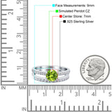 Two Piece Art Deco Wedding Engagement Bridal Ring Round Simulated Cubic Zirconia 925 Sterling Silver