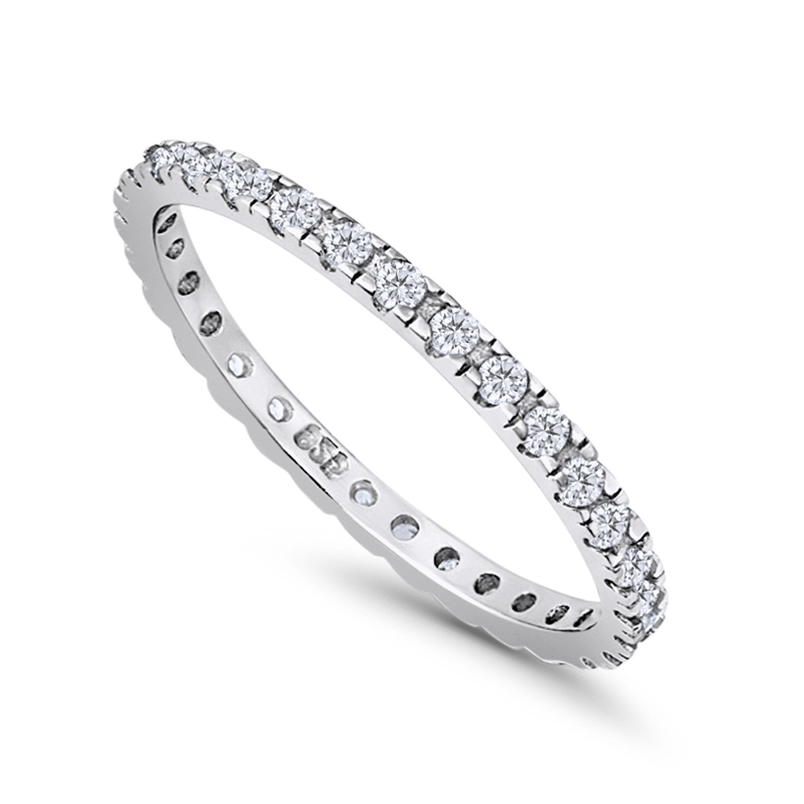 Stackable Band Ring Round Eternity Simulated CZ 925 Sterling Silver