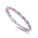 Stackable Band Ring Round Eternity Simulated CZ 925 Sterling Silver