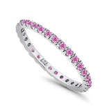 Stackable Band Ring Round Eternity Simulated CZ 925 Sterling Silver