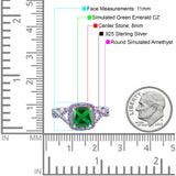 Cushion Wedding Ring Simulated Amethyst Cubic Zirconia 925 Sterling Silver