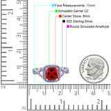 Cushion Wedding Ring Simulated Amethyst Cubic Zirconia 925 Sterling Silver