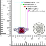 Cushion Wedding Ring Simulated Amethyst Cubic Zirconia 925 Sterling Silver