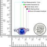 Cushion Wedding Ring Simulated Amethyst Cubic Zirconia 925 Sterling Silver