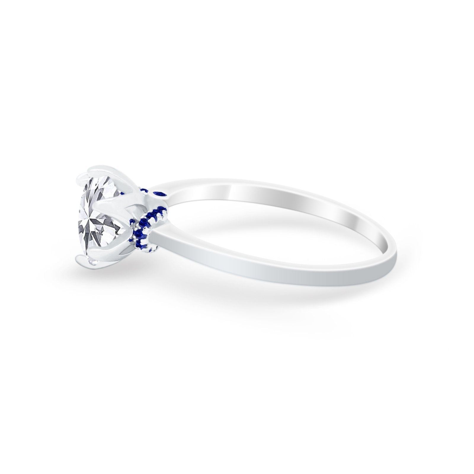 Simulated Sapphire Accent Cubic Zirconia Wedding Ring 925 Sterling Silver