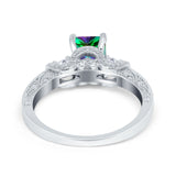 Three Stone Engagement Ring Radiant Simulated Cubic Zirconia 925 Sterling Silver