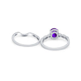 Two Piece Wedding Ring Band Round Simulated Cubic Zirconia 925 Sterling Silver