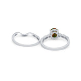 Two Piece Wedding Ring Band Round Simulated Cubic Zirconia 925 Sterling Silver