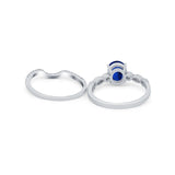 Two Piece Wedding Ring Band Round Simulated Cubic Zirconia 925 Sterling Silver