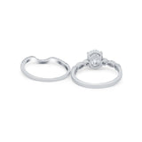 Two Piece Wedding Ring Band Round Simulated Cubic Zirconia 925 Sterling Silver