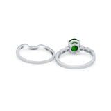 Two Piece Wedding Ring Band Round Simulated Cubic Zirconia 925 Sterling Silver