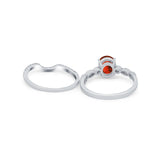 Two Piece Wedding Ring Band Round Simulated Cubic Zirconia 925 Sterling Silver