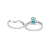 Two Piece Wedding Ring Band Round Simulated Cubic Zirconia 925 Sterling Silver