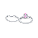 Two Piece Wedding Ring Band Round Simulated Cubic Zirconia 925 Sterling Silver