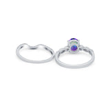 Two Piece Wedding Ring Band Round Simulated Cubic Zirconia 925 Sterling Silver