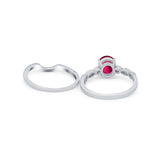 Two Piece Wedding Ring Band Round Simulated Cubic Zirconia 925 Sterling Silver