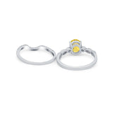 Two Piece Wedding Ring Band Round Simulated Cubic Zirconia 925 Sterling Silver