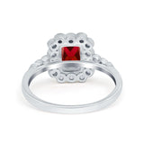 Halo Radiant Cut Wedding Ring Simulated Cubic Zirconia 925 Sterling Silver