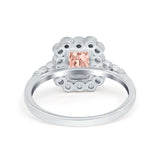 Halo Radiant Cut Wedding Ring Simulated Cubic Zirconia 925 Sterling Silver