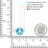 Peace Sign Ring Inlay Round Lab Created Opal 925 Sterling Silver