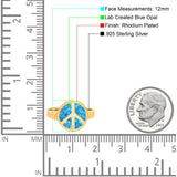 Peace Sign Ring Inlay Round Lab Created Opal 925 Sterling Silver