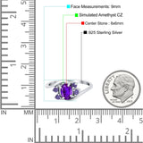 Oval Art Deco Wedding Ring Simulated Amethyst Cubic Zirconia 925 Sterling Silver