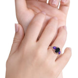 Halo Oval Simulated Cubic Zirconia Heart Amethyst CZ Ring 925 Sterling Silver