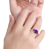 Halo Oval Simulated Cubic Zirconia Heart Amethyst CZ Ring 925 Sterling Silver