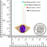 Oval Art Deco Wedding Engagement Bridal Ring Simulated Cubic Zirconia 925 Sterling Silver