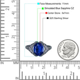 Oval Art Deco Wedding Engagement Bridal Ring Simulated Cubic Zirconia 925 Sterling Silver