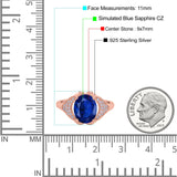 Oval Art Deco Wedding Engagement Bridal Ring Simulated Cubic Zirconia 925 Sterling Silver