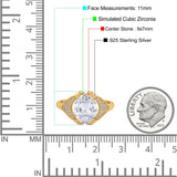 Oval Art Deco Wedding Engagement Bridal Ring Simulated Cubic Zirconia 925 Sterling Silver