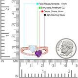 Heart Promise Ring Double Heart Created White Opal Round Simulated Cubic Zirconia 925 Sterling Silver