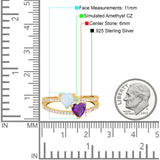 Heart Promise Ring Double Heart Created White Opal Round Simulated Cubic Zirconia 925 Sterling Silver