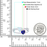 Heart Promise Ring Double Heart Created White Opal Round Simulated Cubic Zirconia 925 Sterling Silver