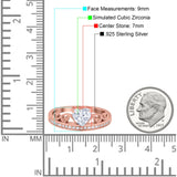 Heart Crown Ring Engagement Bridal Ring Round Simulated Cubic Zirconia 925 Sterling Silver