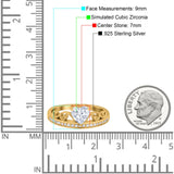 Heart Crown Ring Engagement Bridal Ring Round Simulated Cubic Zirconia 925 Sterling Silver