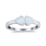 Double Heart Promise Ring Simulated Cubic Zirconia Opal 925 Sterling Silver
