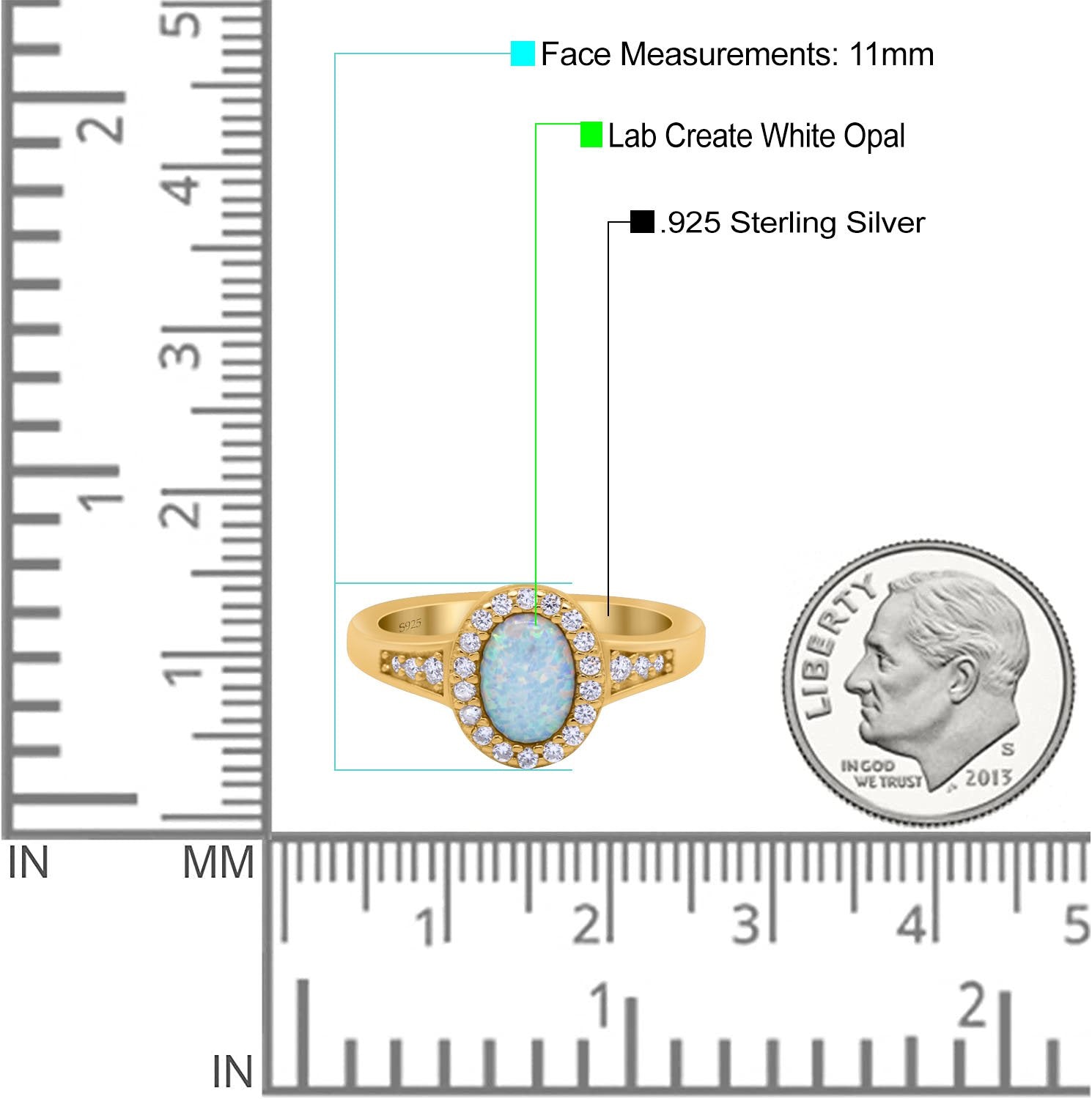 Lab Created Opal Halo Wedding Ring Round Simulated CZ 925 Sterling Silver (11mm)