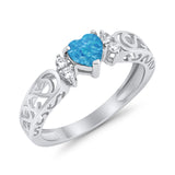 Filigree Heart Promise Wedding Ring 925 Sterling Silver Simulated Cubic Zirconia