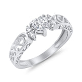 Filigree Heart Promise Wedding Ring 925 Sterling Silver Simulated Cubic Zirconia