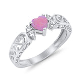Filigree Heart Promise Wedding Ring 925 Sterling Silver Simulated Cubic Zirconia