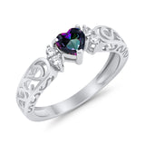Filigree Heart Promise Wedding Ring 925 Sterling Silver Simulated Cubic Zirconia