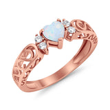 Filigree Heart Promise Wedding Ring 925 Sterling Silver Simulated Cubic Zirconia