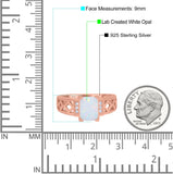 Fashion Ring Radiant Cut Lab Created White Opal Round Simulated Cubic Zirconia 925 Sterling Silver